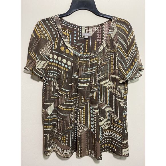 J. Jill Size Medium 100% Silk Brown Raglan Short Sleeve Blouse Pleated Front - Picture 1 of 8